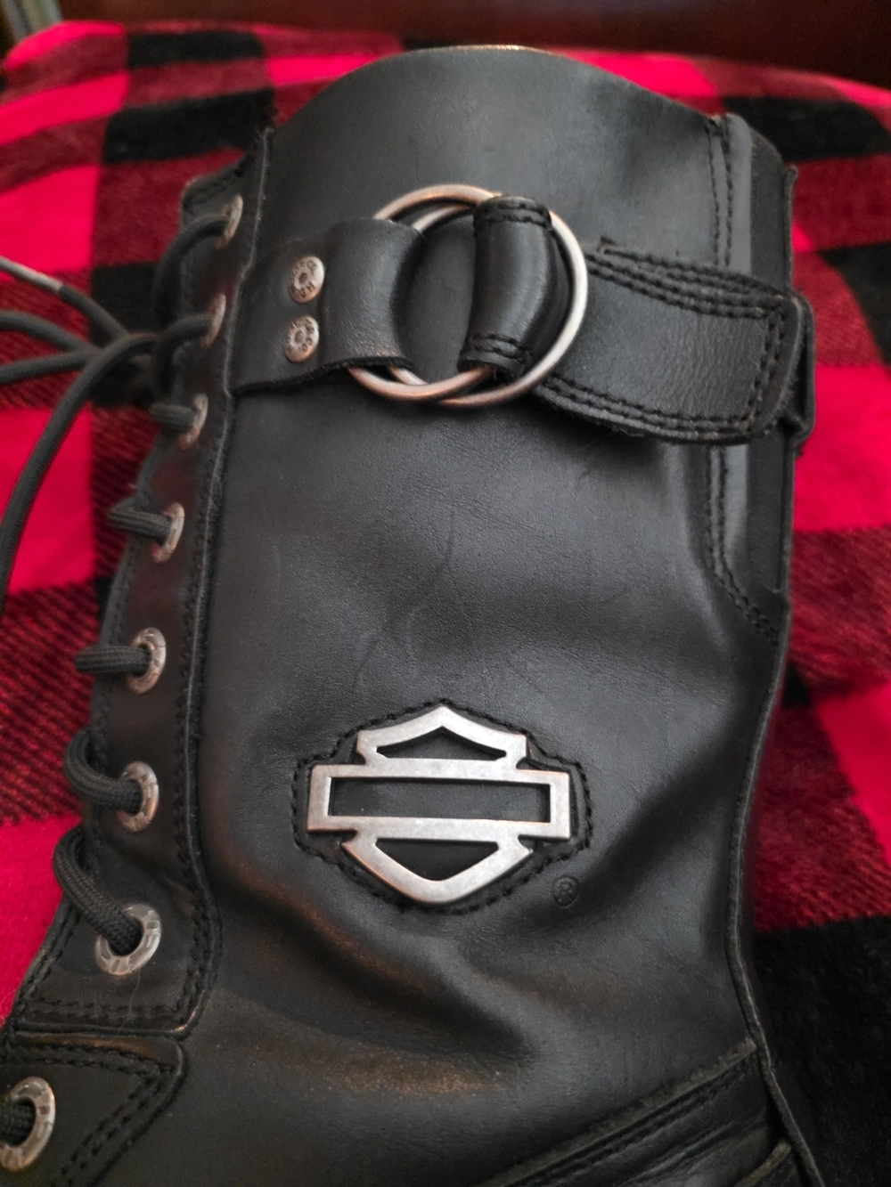 Harley-Davidson Black Leather Lace-Up Motorcycle Boot, Zipper Sides. No Box.